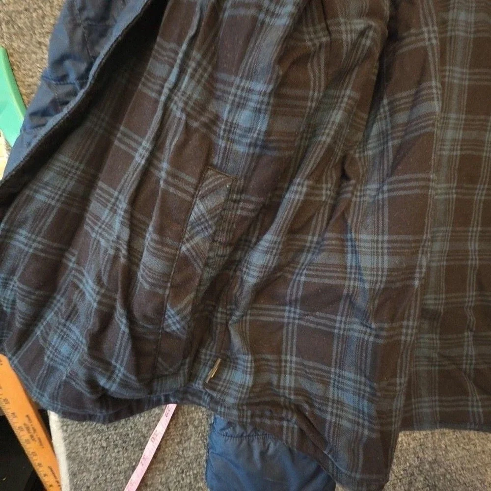 The North Face Jacket Mens XL Blue Plaid Quilted Reversible Flannel Shirt Snap
